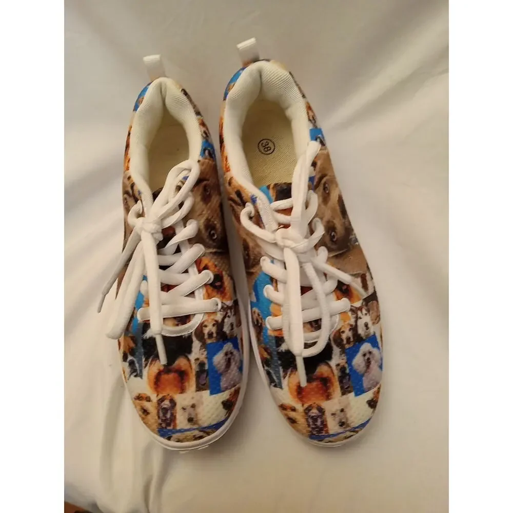 Dog Breeds Shoes Women' Size 38 Multi Color White Dog Lover Poodle Pug Lab